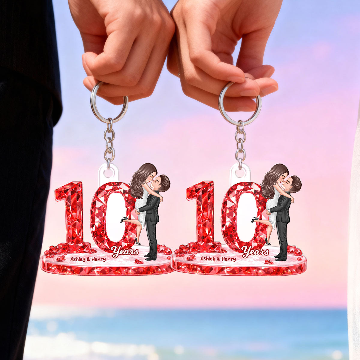 Couple Hugging Kissing Anniversary Date 3D Crystal Effect - Personalized Acrylic Keychain - Sentimental Gift for Her, Gift for Him
