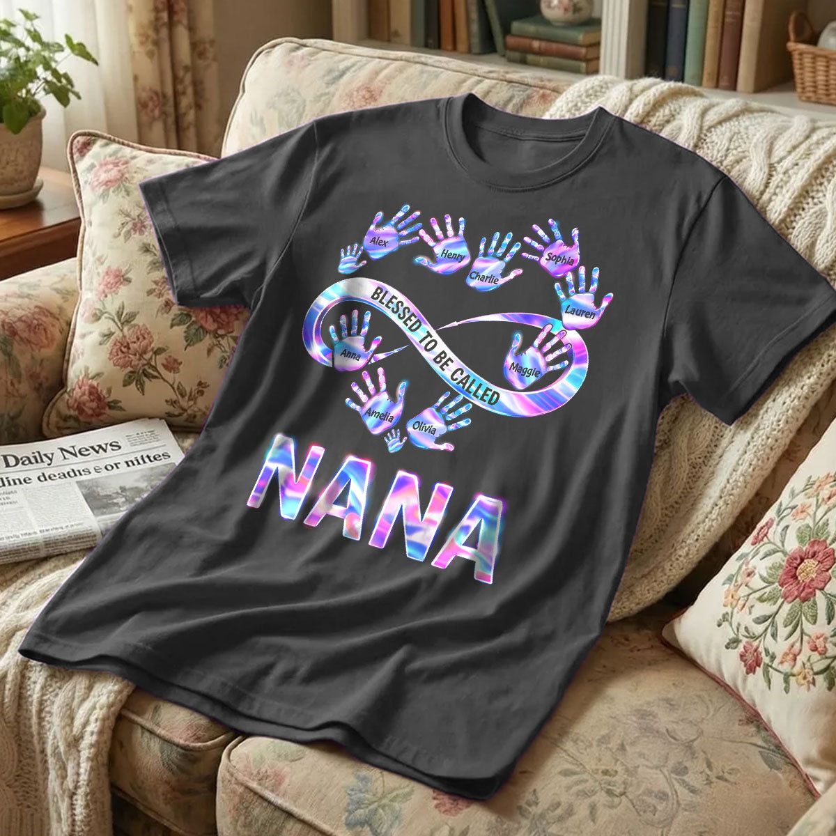 Blessed to be Called Grandma Mom with Kids' Handprint - Personalized Shirt - Sentimental Gift for Grandma, Mom