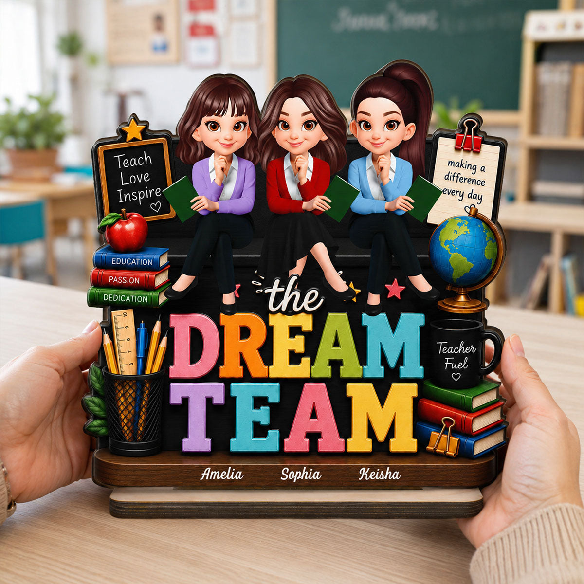 Beautiful Teacher Dream Team - Personalized 2-Layered Wooden Plaque - Back To School Gift For Teacher, Classroom Decor