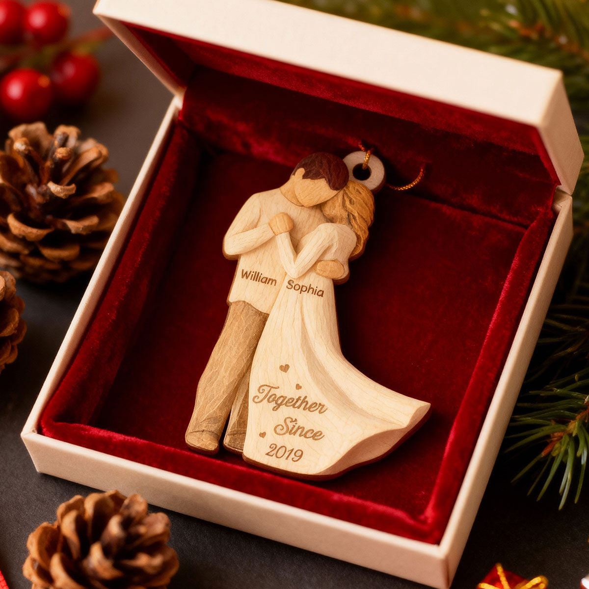 3D Effect First Christmas As Mr. & Mrs. - Personalized Wooden Ornament - Newlyweds Couple Keepsake