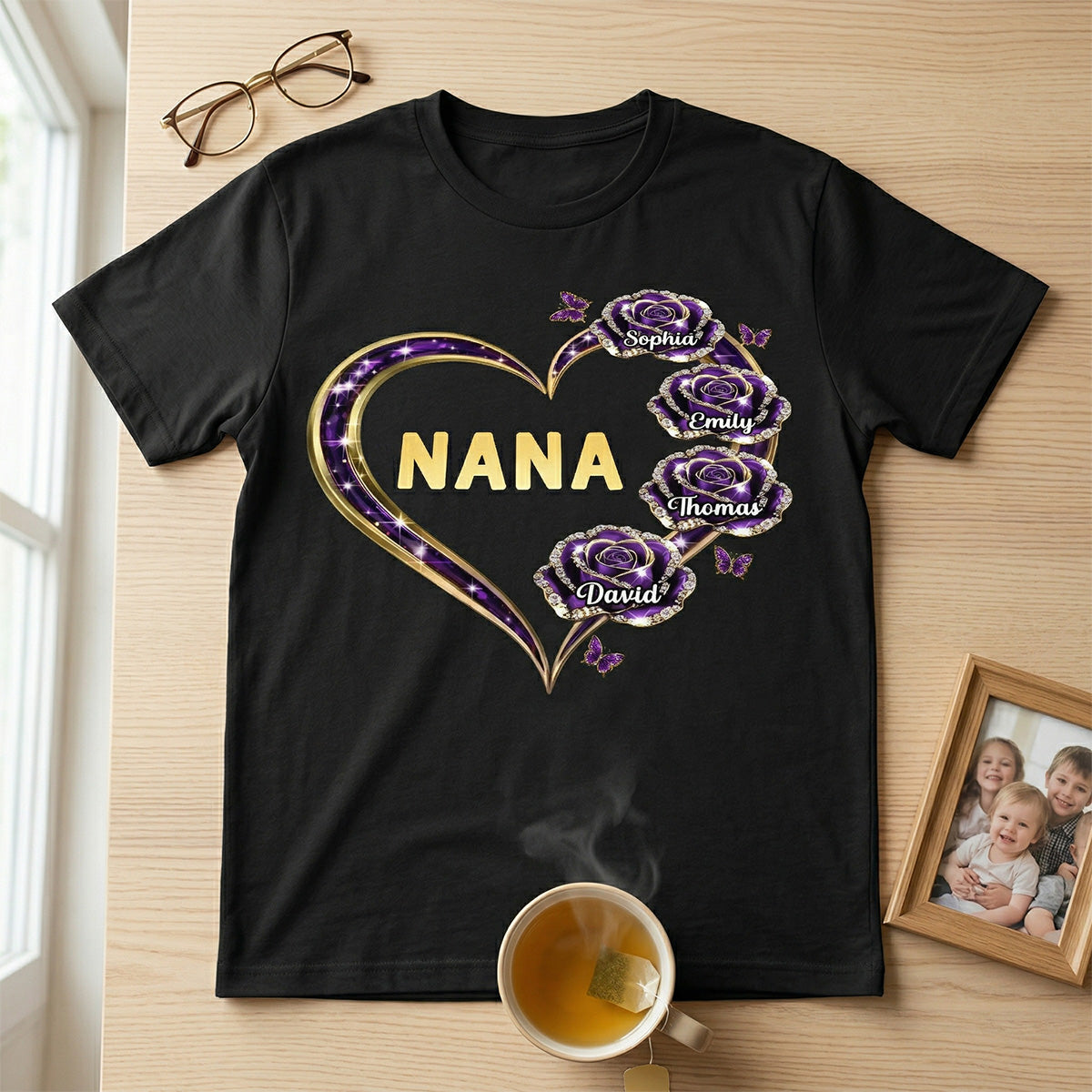 Grandma Rose Heart Custom Kids Names - Personalized Shirt - Gift For Grandma, Mom