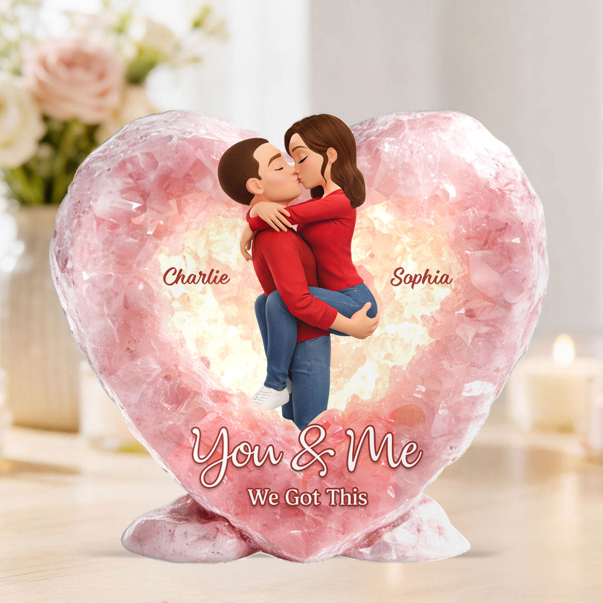 Rose Quartz Style Unconditional Love - Personalized Acrylic Block Plaque - Anniversary, Valentine's Day Gift, Gift For Him, Gift For Her