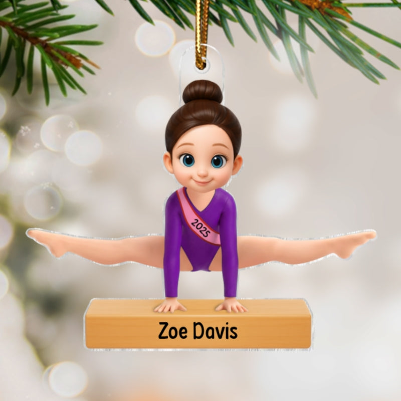 3D Effect Gymnastic Girl Straddle Split Pose - Personalized Acrylic Ornament - Gymnast Gift For Daughter, Granddaughter