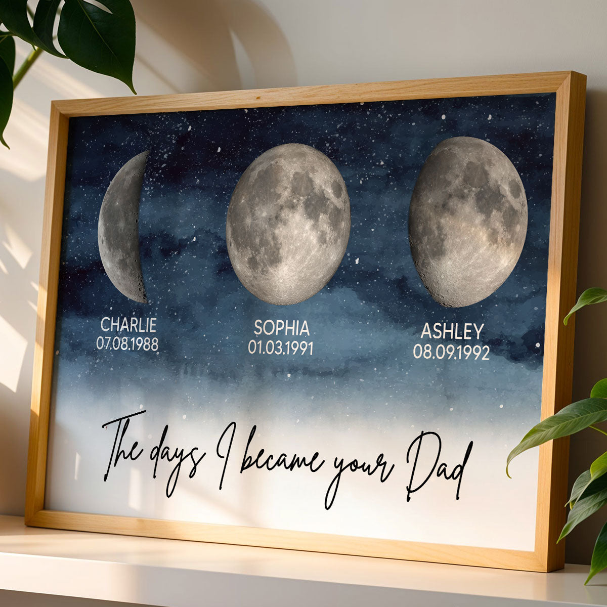 The Days I Became Your Dad Custom Children Birthdate Moon Phase - Personalized Poster - Heartfelt Father's Day For Dad