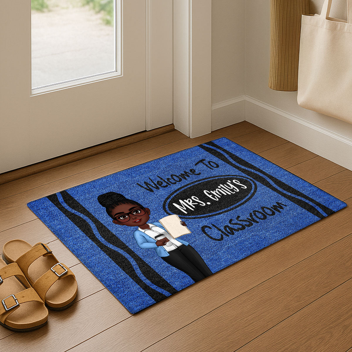 Male Female Teacher Crayon Pattern Welcome To Classroom Personalized Doormat| Back To School Gift, Classroom Decoration