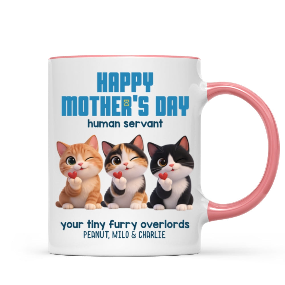 Happy Mother's Day Human Servant from Cute Fluffy Cats - Personalized Mug - Funny Gift for Cat Moms, Coffee Mug for Cat Lovers