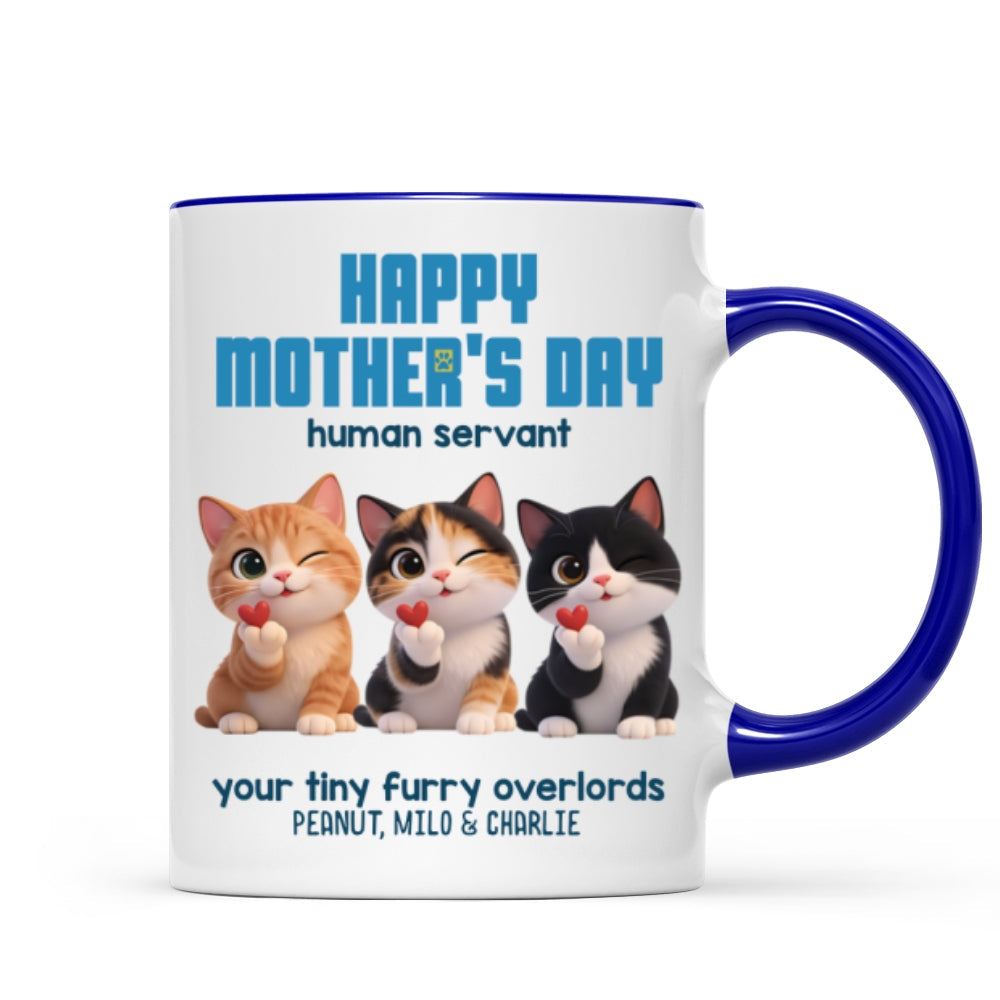Happy Mother's Day Human Servant from Cute Fluffy Cats - Personalized Mug - Funny Gift for Cat Moms, Coffee Mug for Cat Lovers