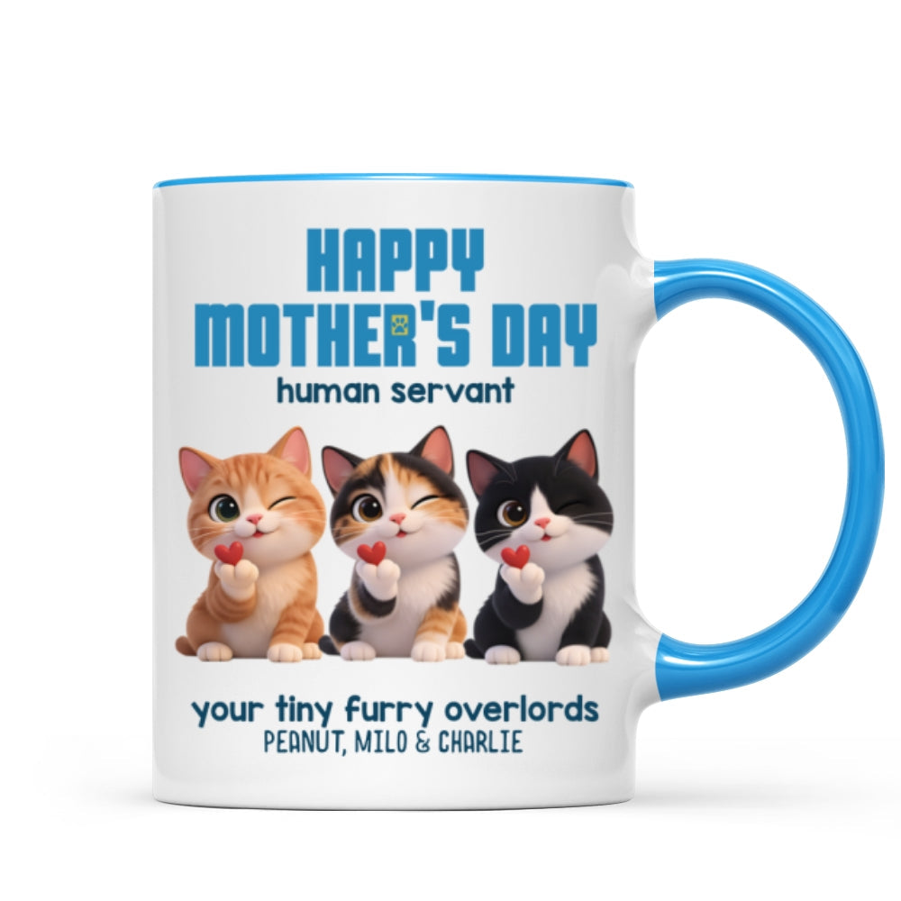 Happy Mother's Day Human Servant from Cute Fluffy Cats - Personalized Mug - Funny Gift for Cat Moms, Coffee Mug for Cat Lovers