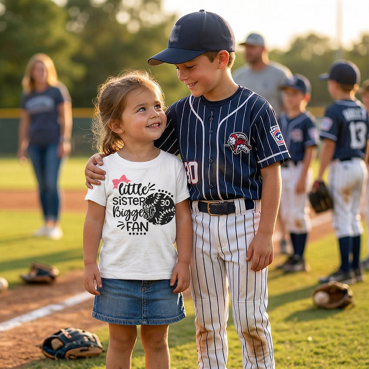 Little Sister Little Brother Biggest Fan - Personalized Kid Shirt - Baseball Little League Game Day Light Color Shirt