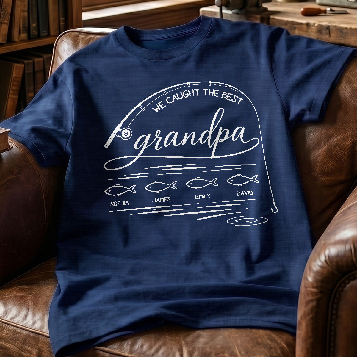 Fishing Dad Grandpa Best Catch Outline Style - Personalized Shirt
