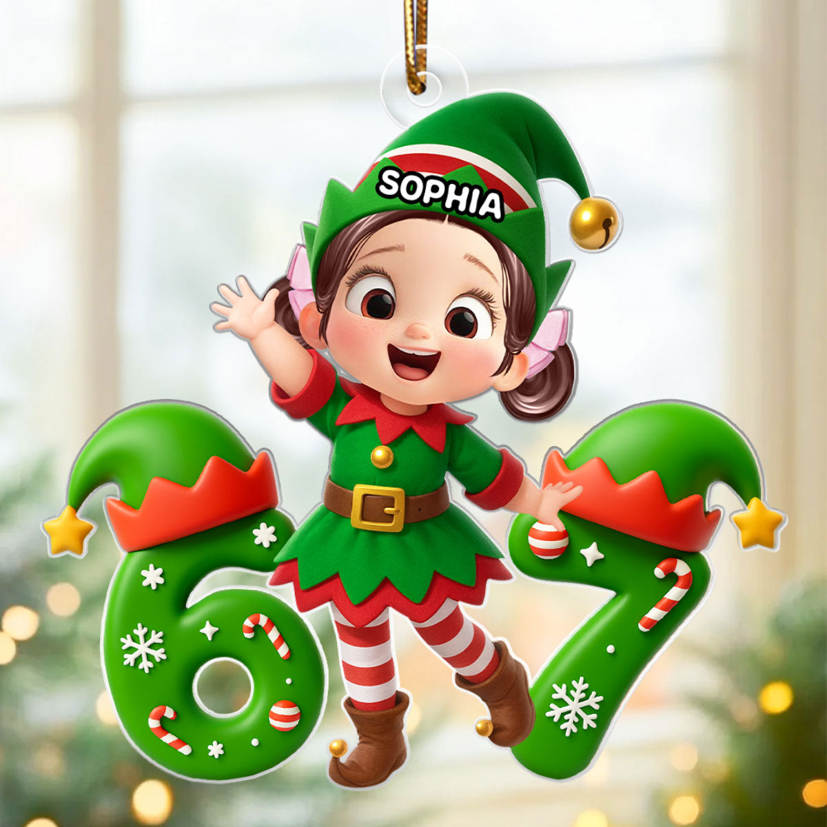 Christmas Elf Six Seven Trending Quote - Personalized Acrylic Ornament - Christmas Gift for Kid, Grandkids