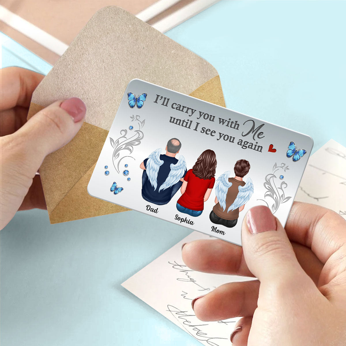 Carry You With Me Memorial Wallet Keepsake Personalized Metal Wallet Card