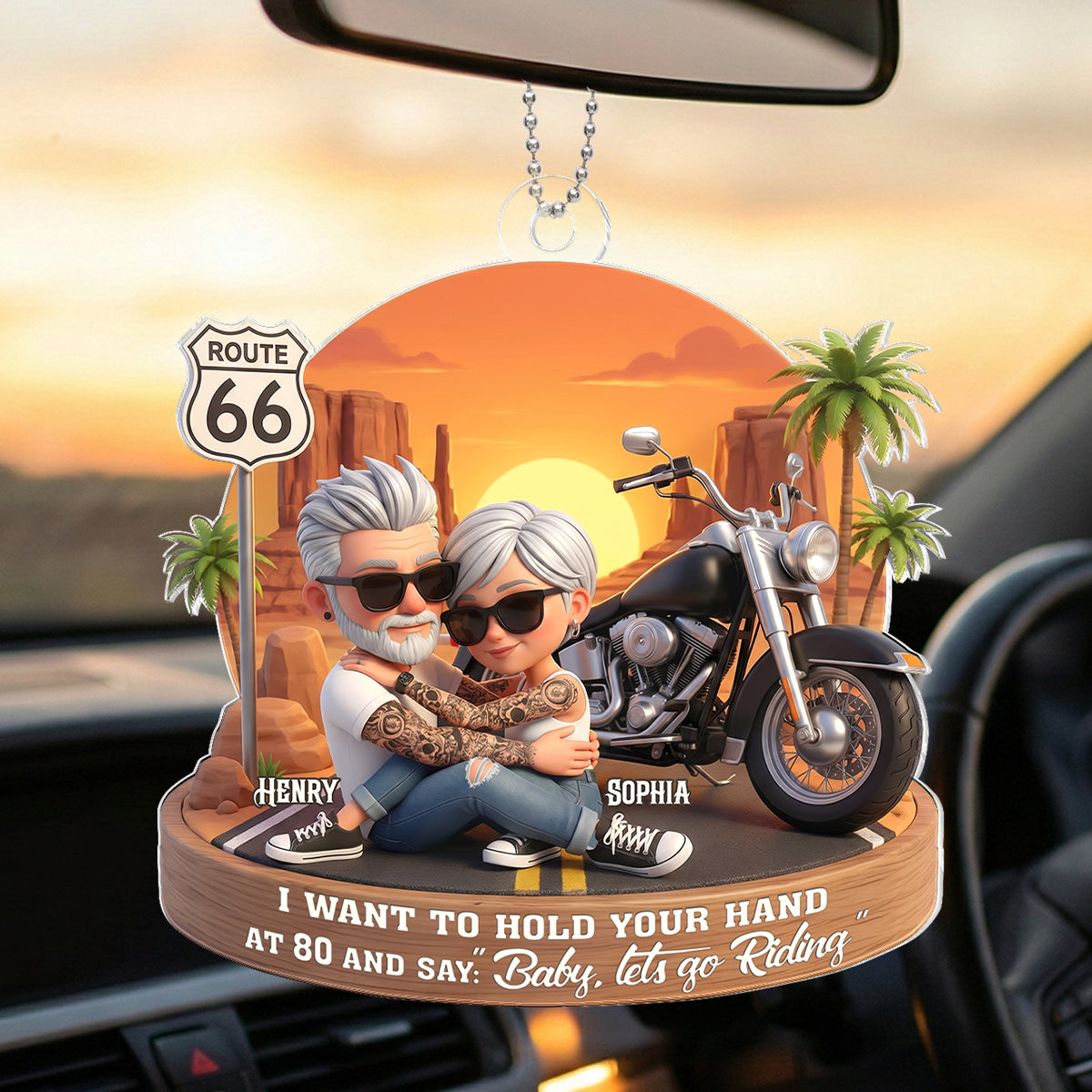 3D Effect Old Couple Baby Let's Go Riding  - Personalized Acrylic Car Hanger - Sentimental Gift for him, for her