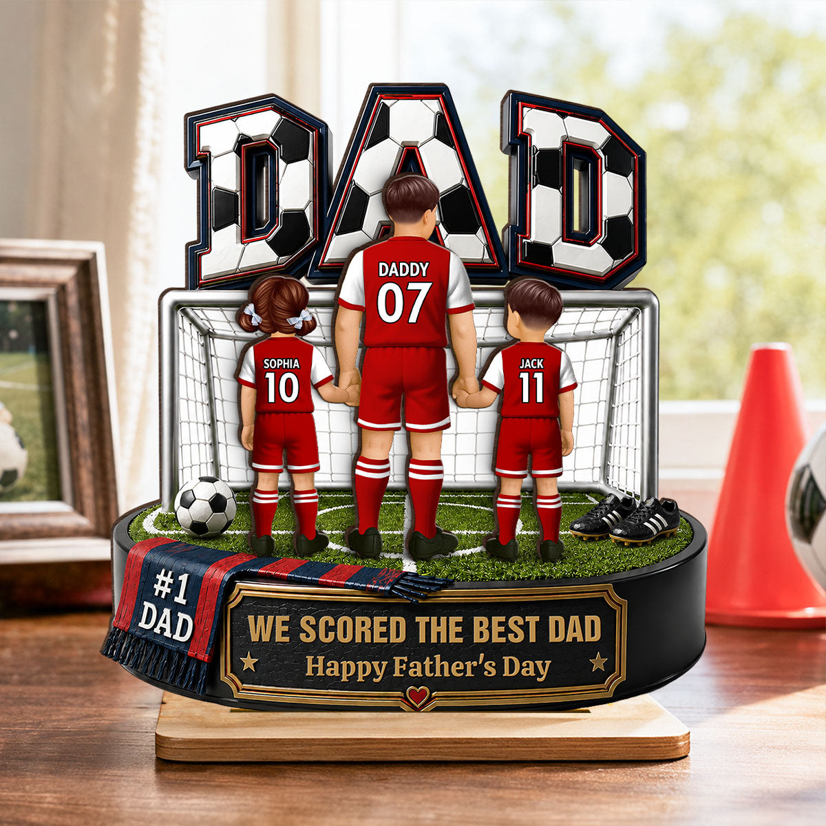 #1 Soccer Dad & Kids Together - Personalized 2-Layered Wooden Plaque - Heartfelt Gift For Dad, Husband