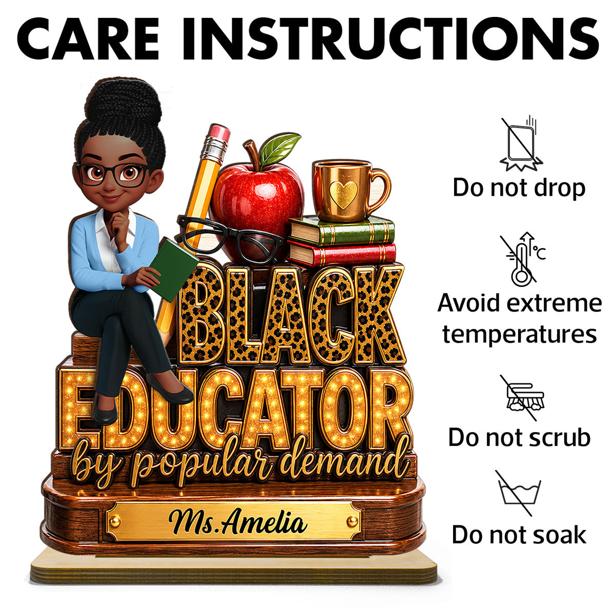 Black Educator by Popular Demand - Personalized 2-Layered Wooden Plaque - Back to School Decor for Teacher