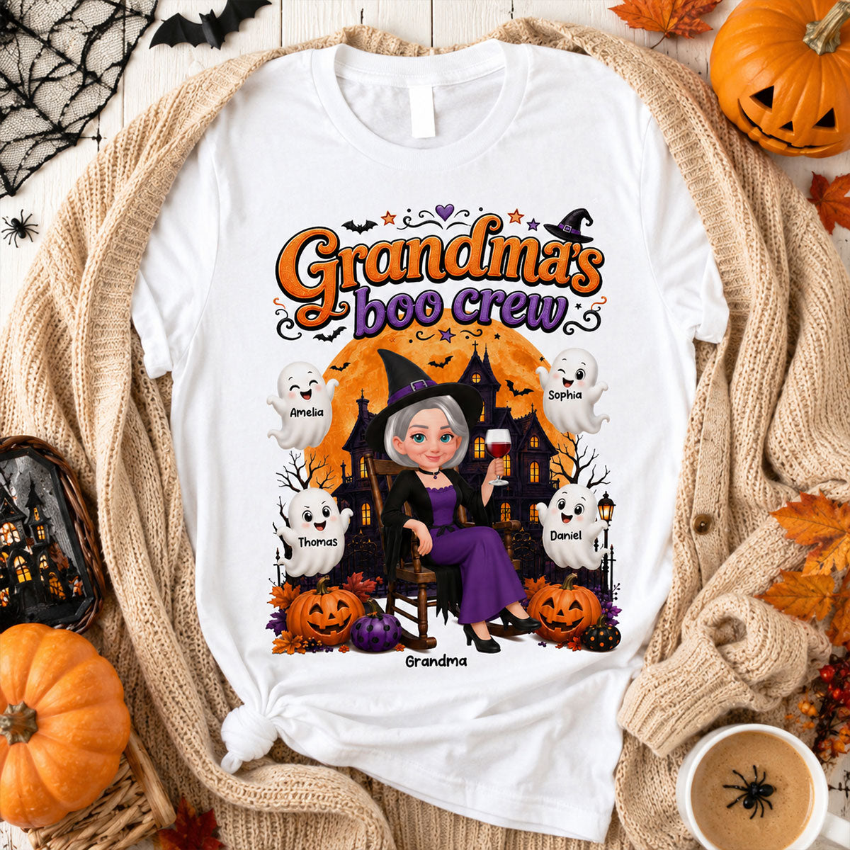 Cute Halloween Haunted House Grandma's Boo Crew - Personalized Shirt - Halloween Gift For Grandma