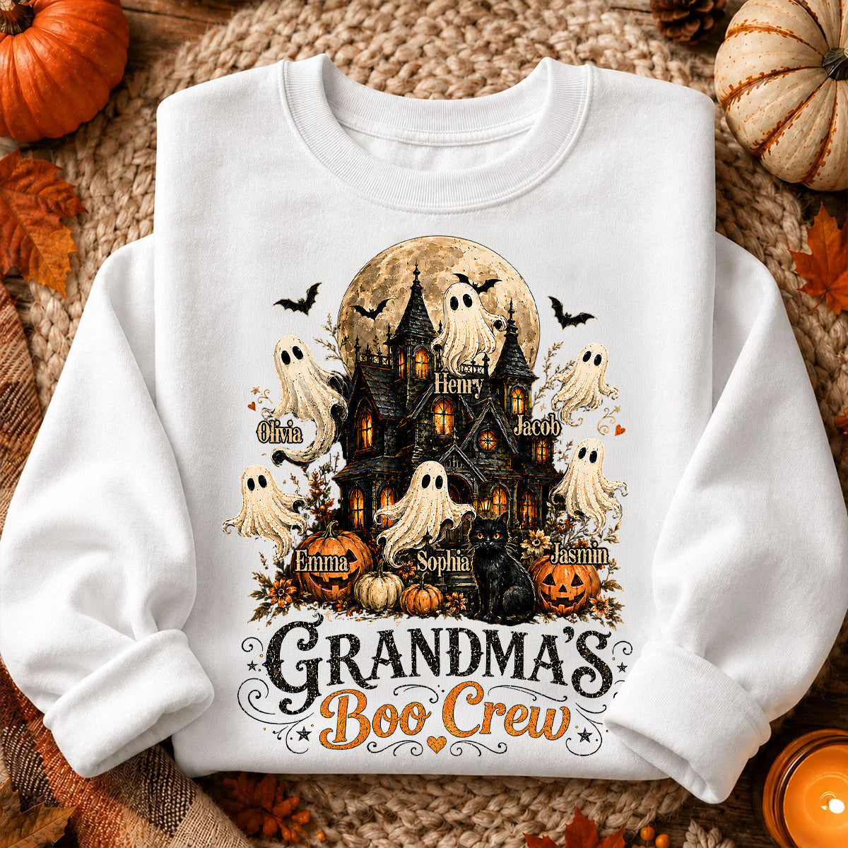 Grandma's Boo Crew Haunted House Halloween - Personalized Shirt - Gift for Grandma
