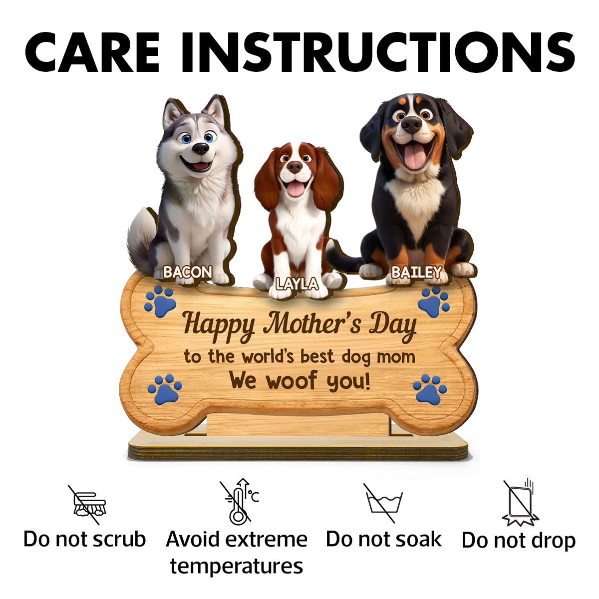 Happy Mother's Day to the World's Best Dog Mom - Personalized 2-Layered Wooden Plaque - Heartfelt Gift for Dog Moms
