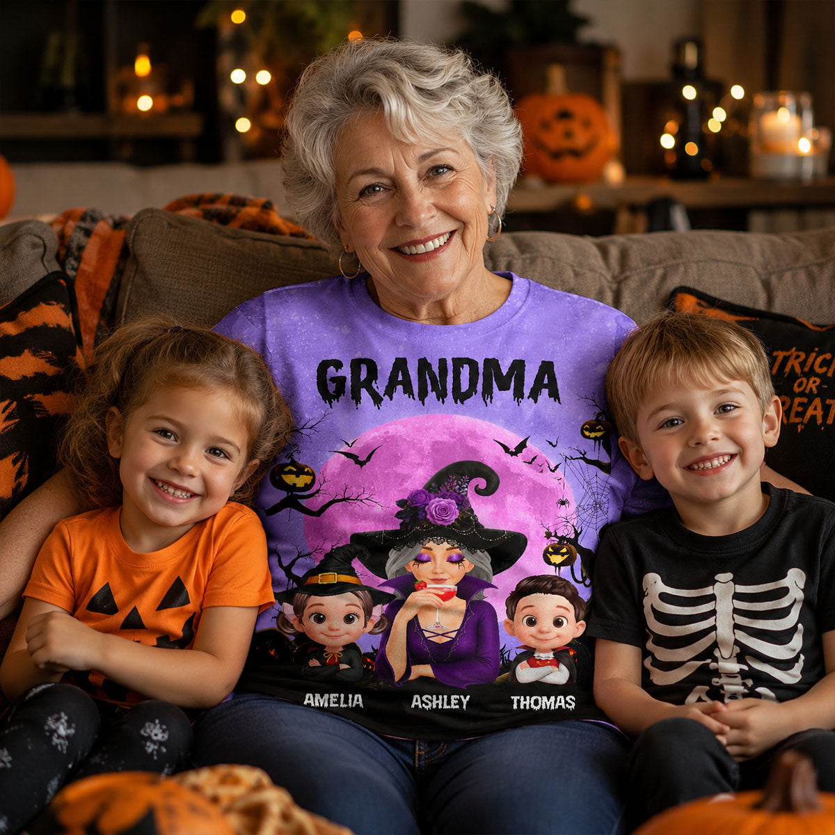 Halloween Theme Grandma Witch Grandkids - Personalized Shirt - Halloween Gift For Grandma