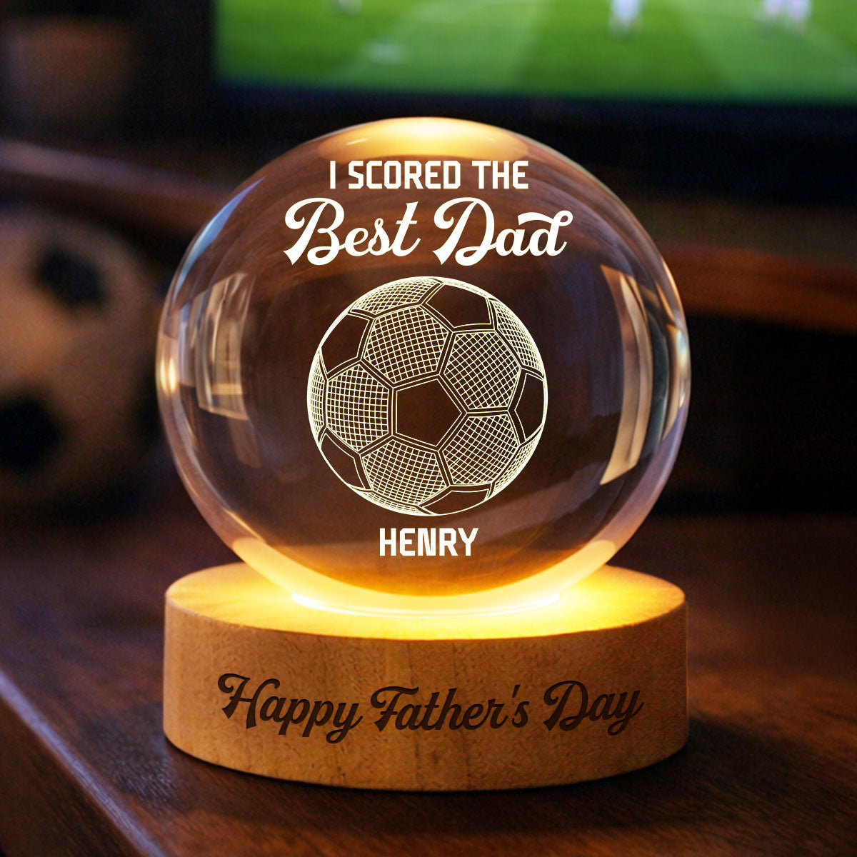Soccer We Scored The Best Dad Illusion - Personalized Crystal Ball LED Night Light -  Gift For Dad