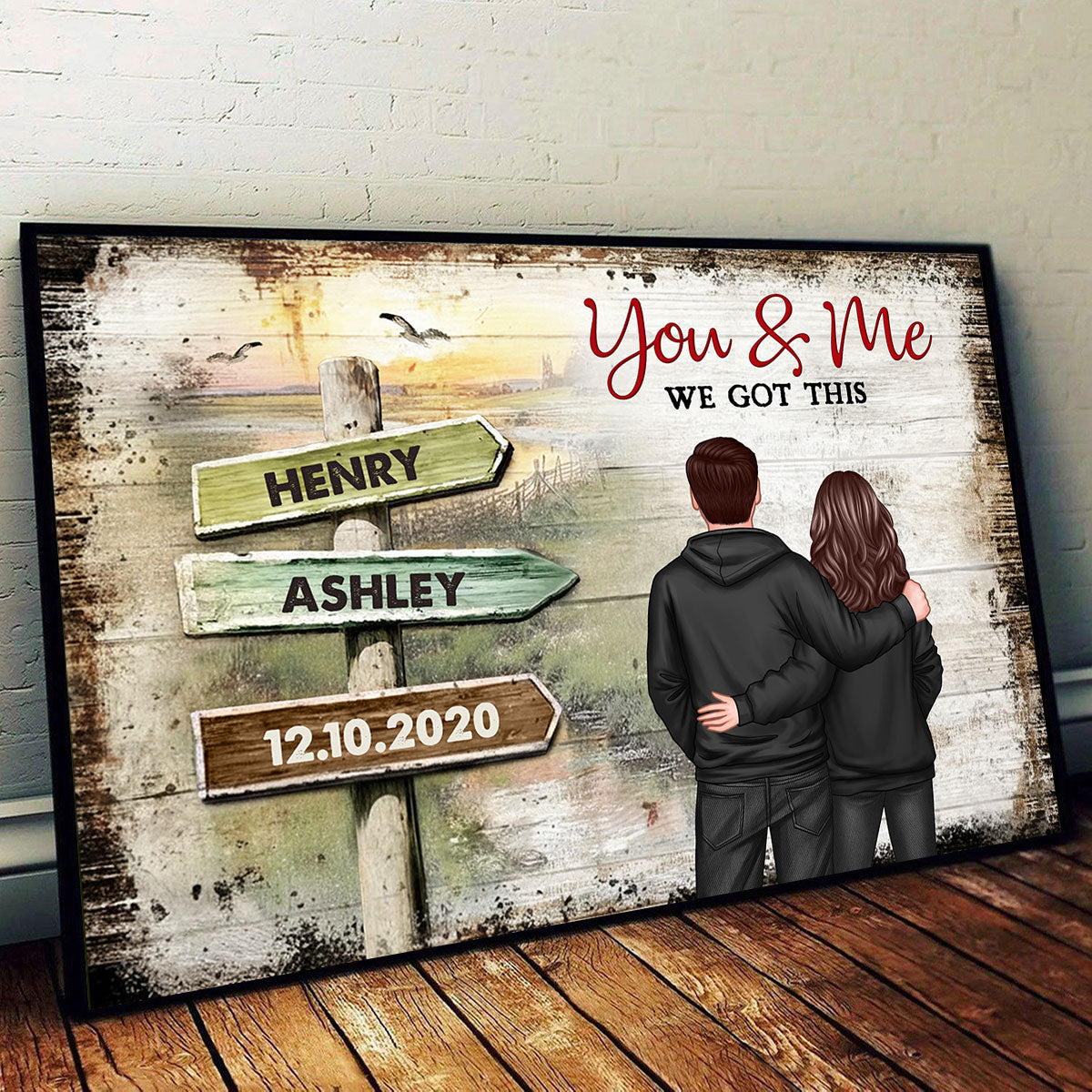 Couple Rustic Name Sign - Personalized Poster - Sentimental & Timeless Gift for him, for her, Heartwarming Home Decor