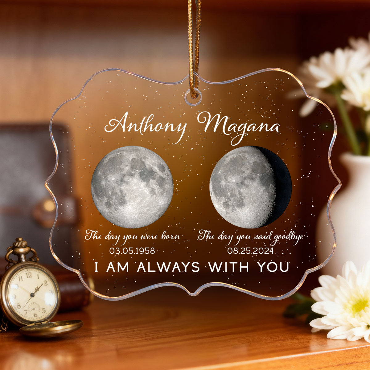 Lost Loved One Custom Moon Phase - Personalized Acrylic Ornament - Heartwarming Memorial Sympathy Gift