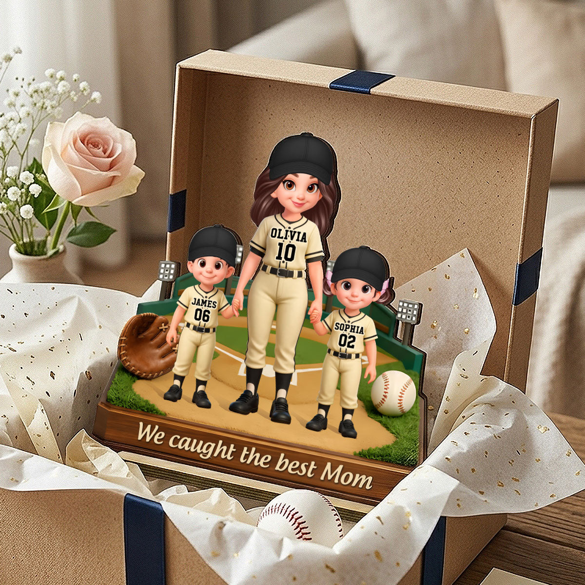 We Caught The Best Mom Baseball Field - Personalized 2-Layered Wooden Plaque - Mother's Day Gift For Baseball Mom