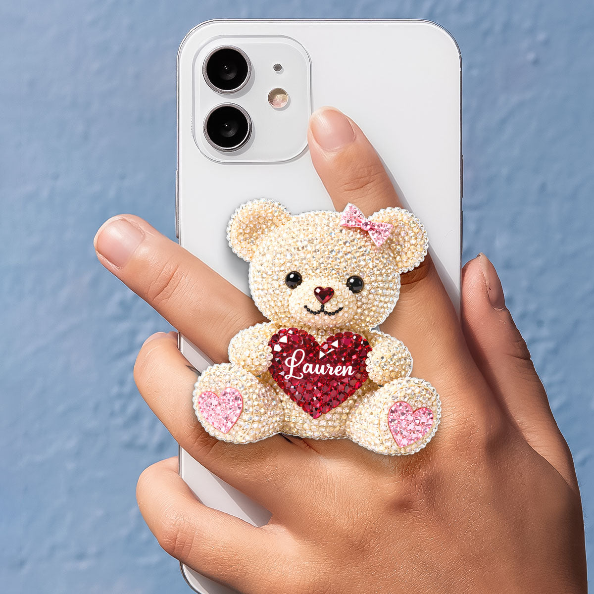 3D Effect Teddy Bear Valentine - Personalized Acrylic Magnetic Phone Grip - Anniversary, Valentine's Day Gift, Gift For Her
