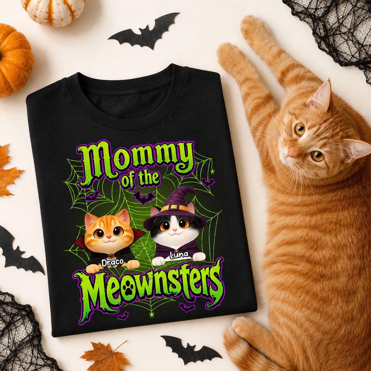 Neon Green Design Cats - Personalized Shirt - Halloween Gift For Cat Lovers