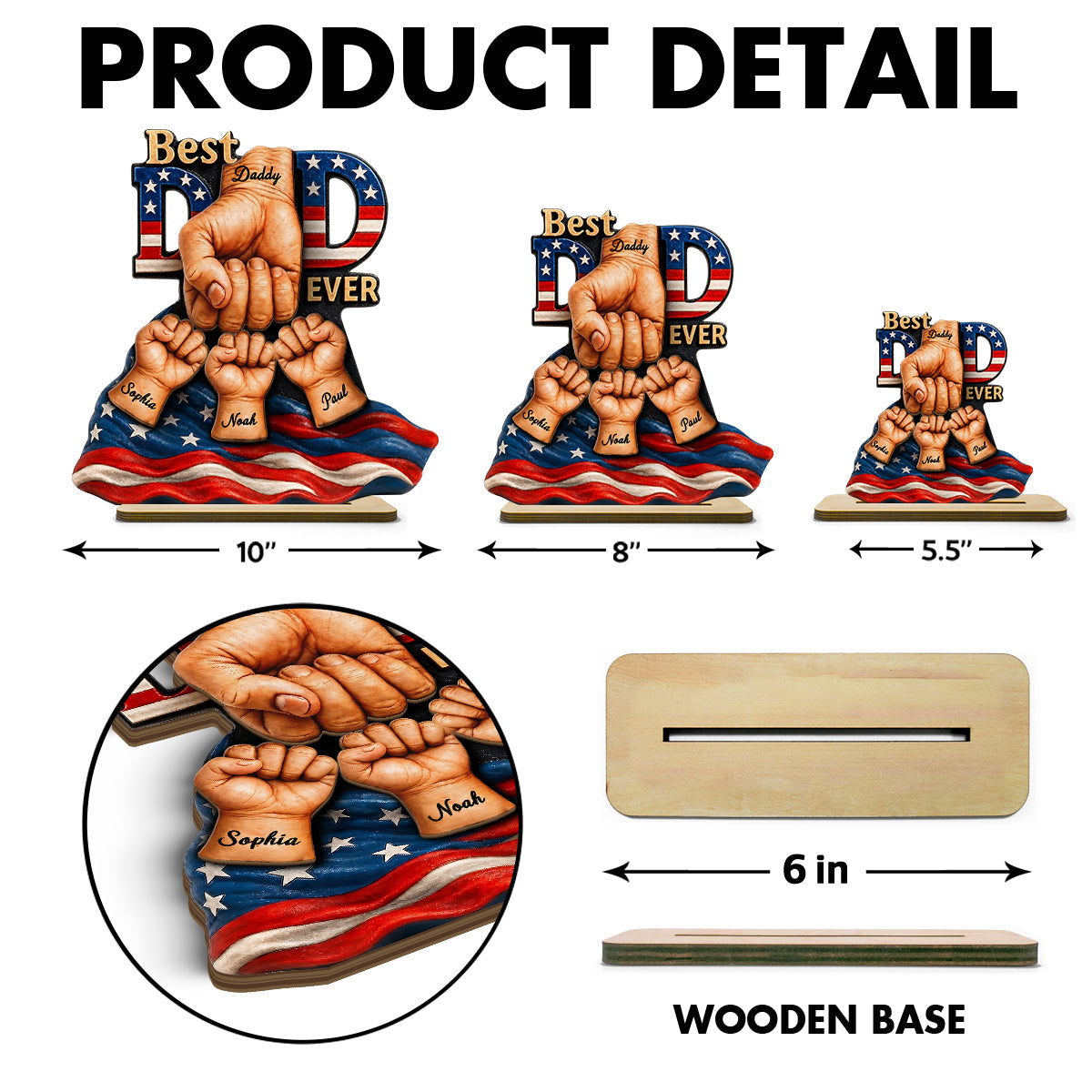 American Dad And Kids Fist Bump - Personalized 2-Layered Wooden Plaque -  Gift For Dad, Husband