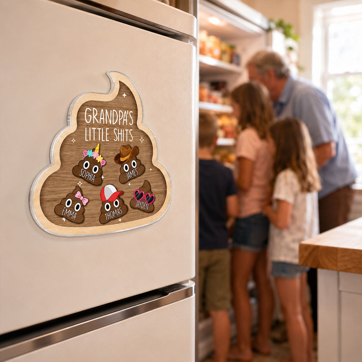 Grandpa's Little Turds - Personalized Acrylic Fridge Magnet - Funny Father's Day Gift For Grandpa
