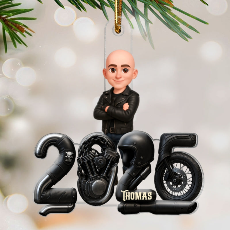 3D Effect Biker Christmas - Personalized Acrylic Ornament - Gift For Bikers, Gift For Him, For Her