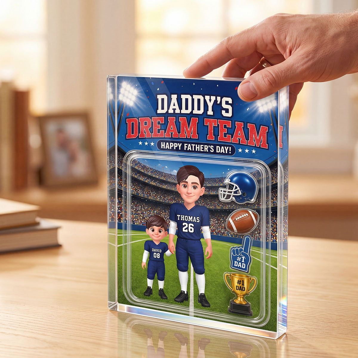 American Football Dad Daddy's Dream Team - Personalized Acrylic Block Plaque -  Gift For Football Dad, Husband
