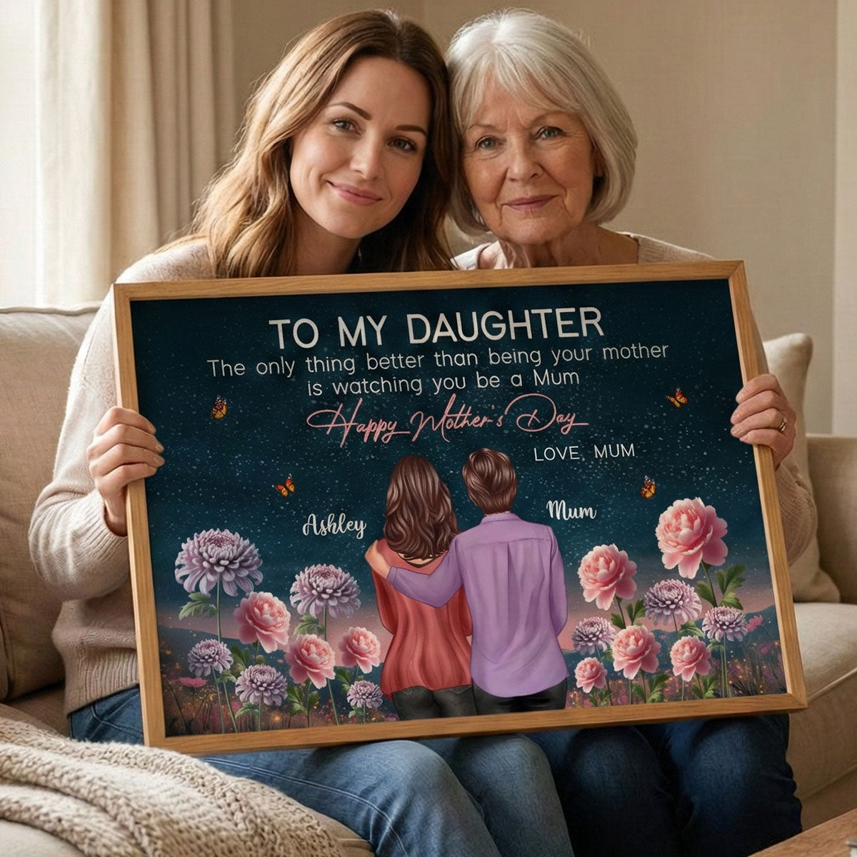 To My Daughter From Mum Birth Month Flower Beautiful Hill At Night - Personalised Poster - Mother's Day Gift