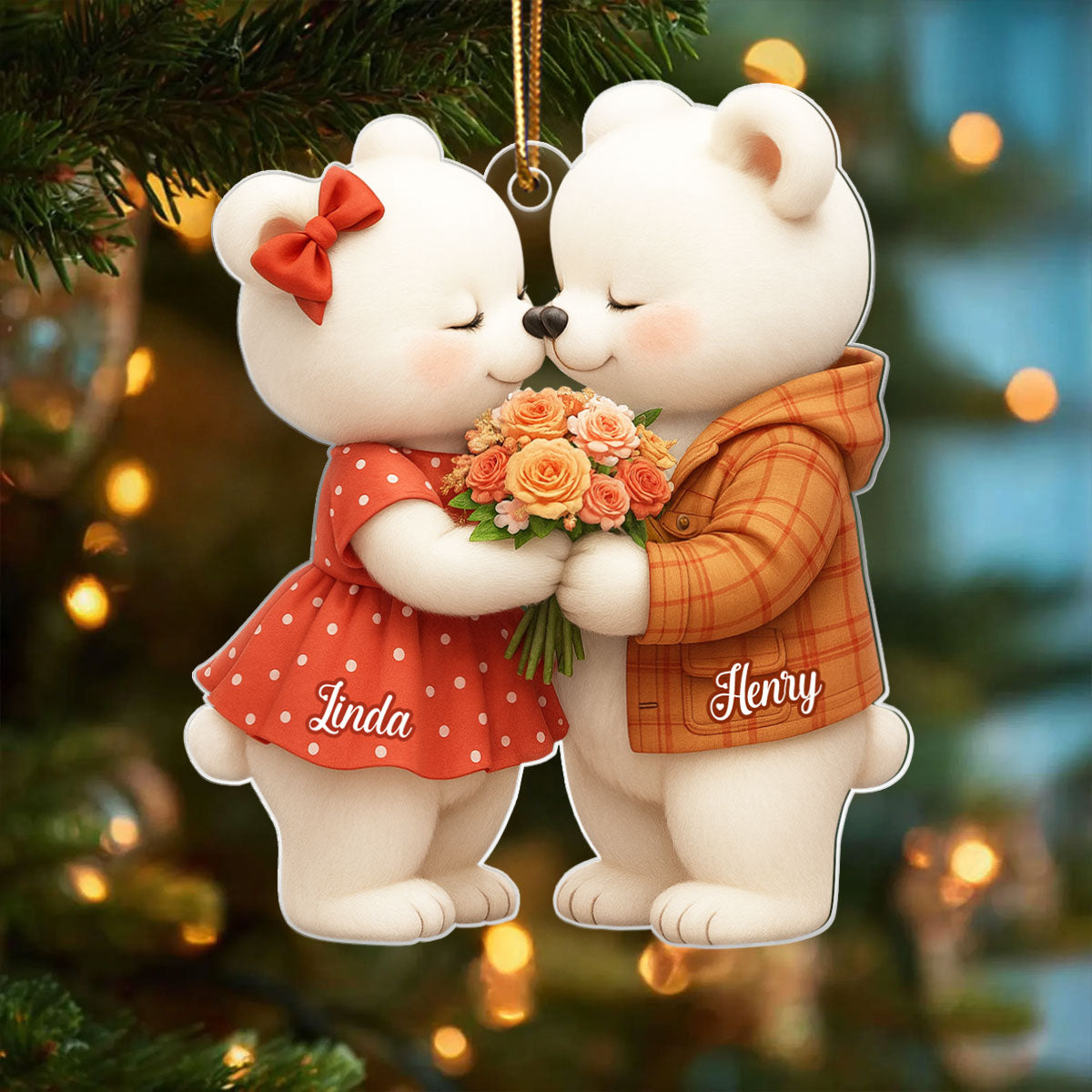 Loving Kissing Bear Couple - Personalized Acrylic Ornament - Sentimental Gift for him, for her