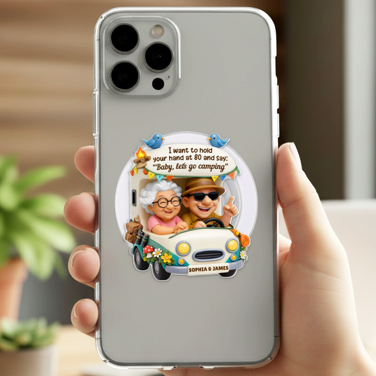 Baby Let's Go Camping Old Couple - Personalized Acrylic Magnetic Phone Grip - Anniversary, Valentine's Day Gift, Gift For Him, Gift For Her