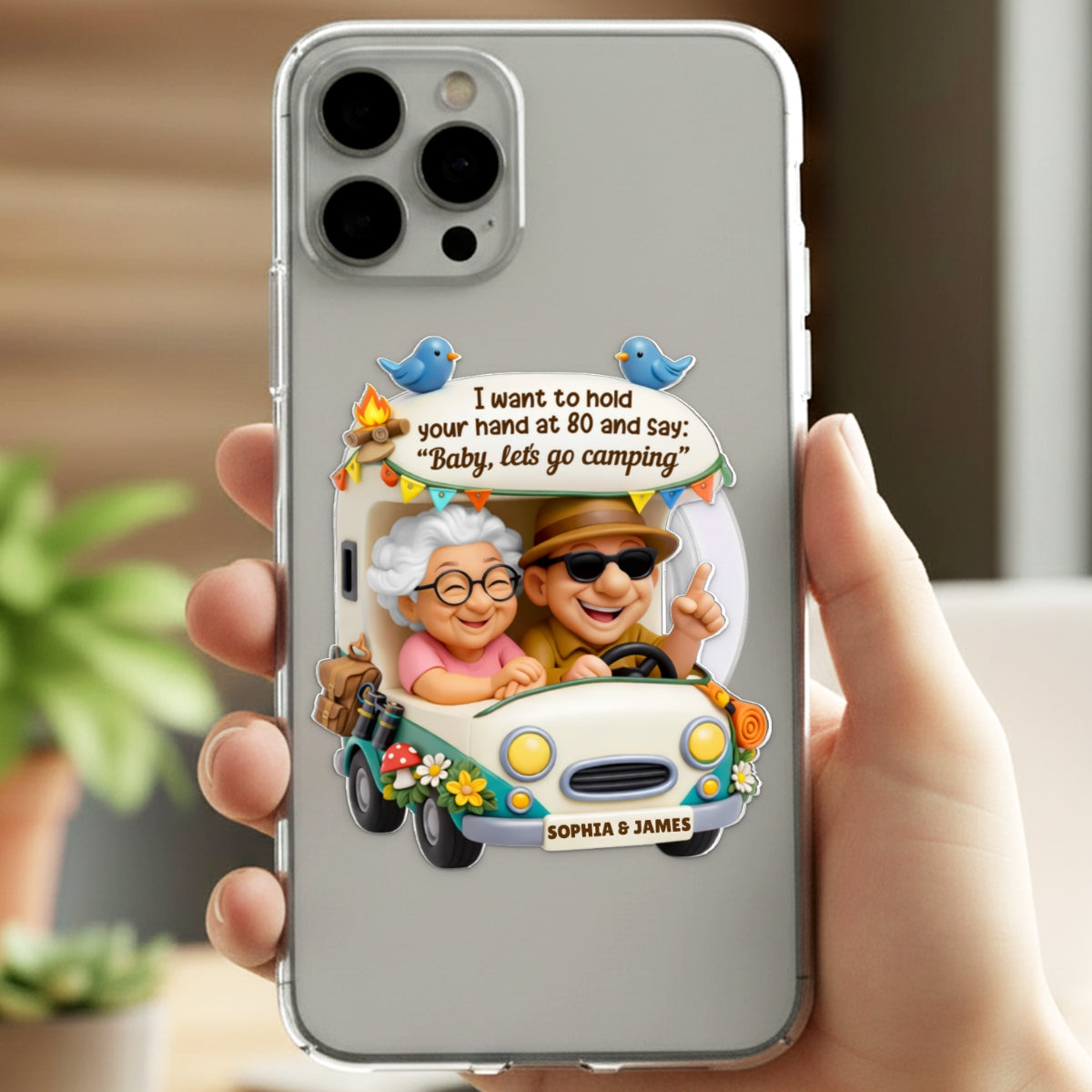 Baby Let's Go Camping Old Couple - Personalized Acrylic Magnetic Phone Grip - Anniversary, Valentine's Day Gift, Gift For Him, Gift For Her