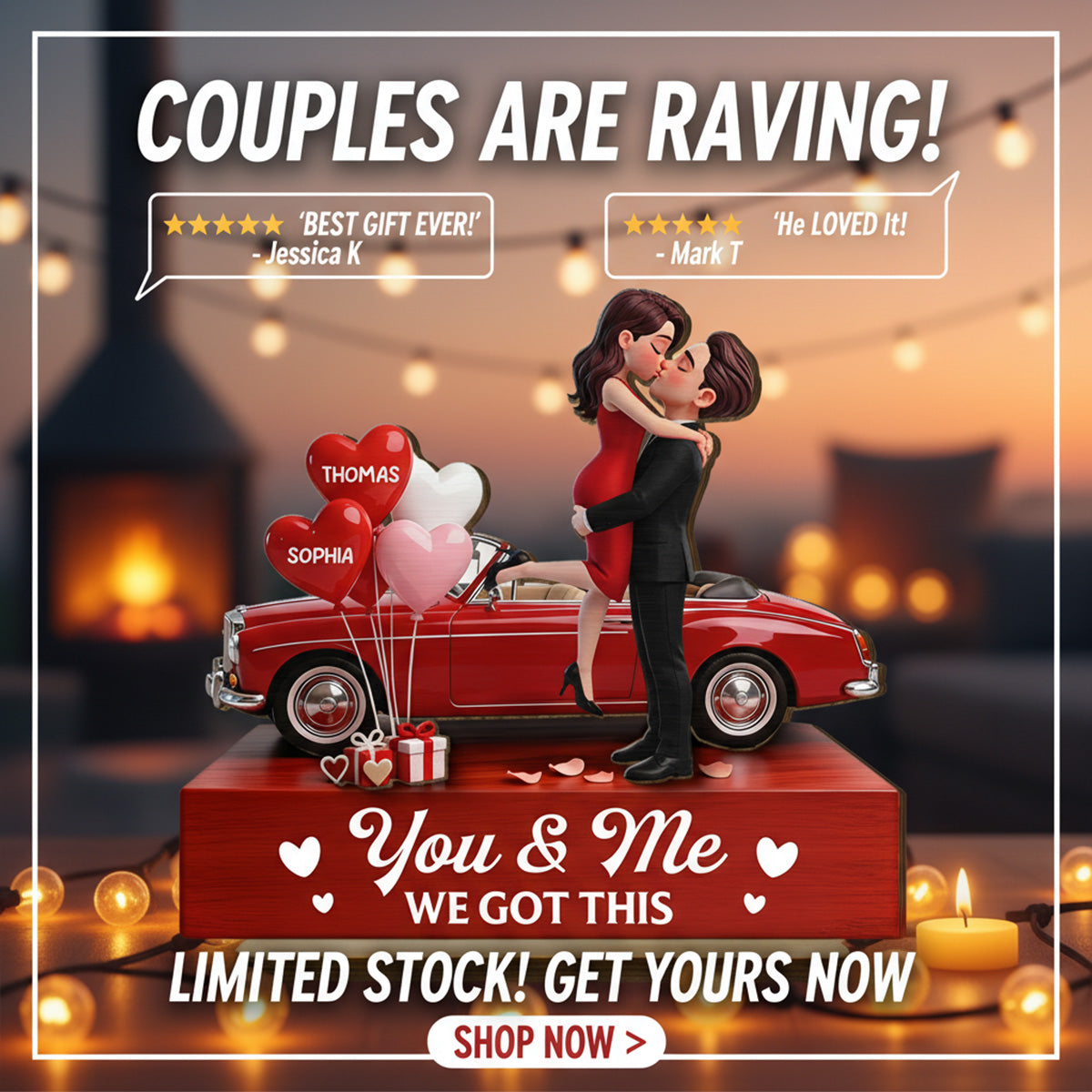 Valentine Car Romantic Couple Hugging Kissing - Personalized 2-Layered Wooden Plaque - Valentine's Day Gift For Couple