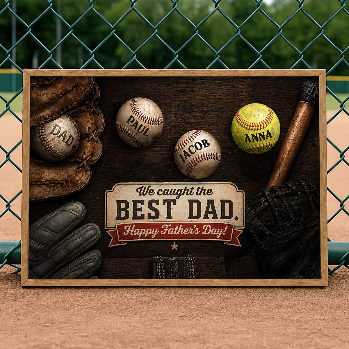 Baseball Dad and Children - Personalized Poster - Father's Day Gift for Dad, Husband