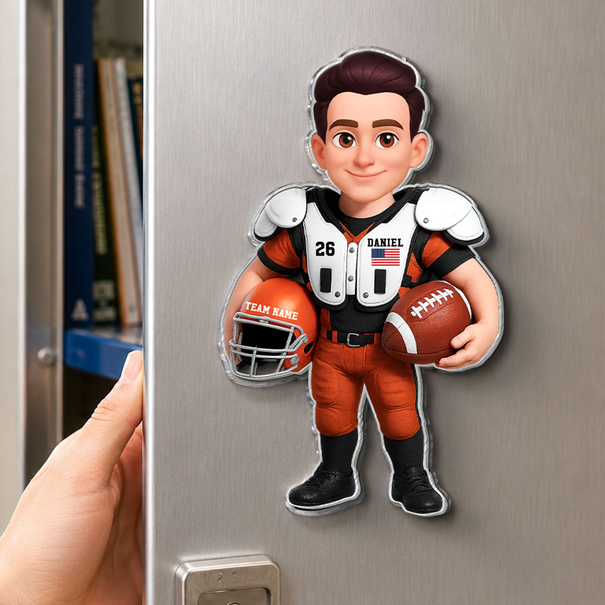 American Football Players Boy & Girl - Personalized Acrylic Locker Magnet - Back To School Gift For Daughters, Sons, Grandkids, Teenagers, Teen Girl, Teen Boy