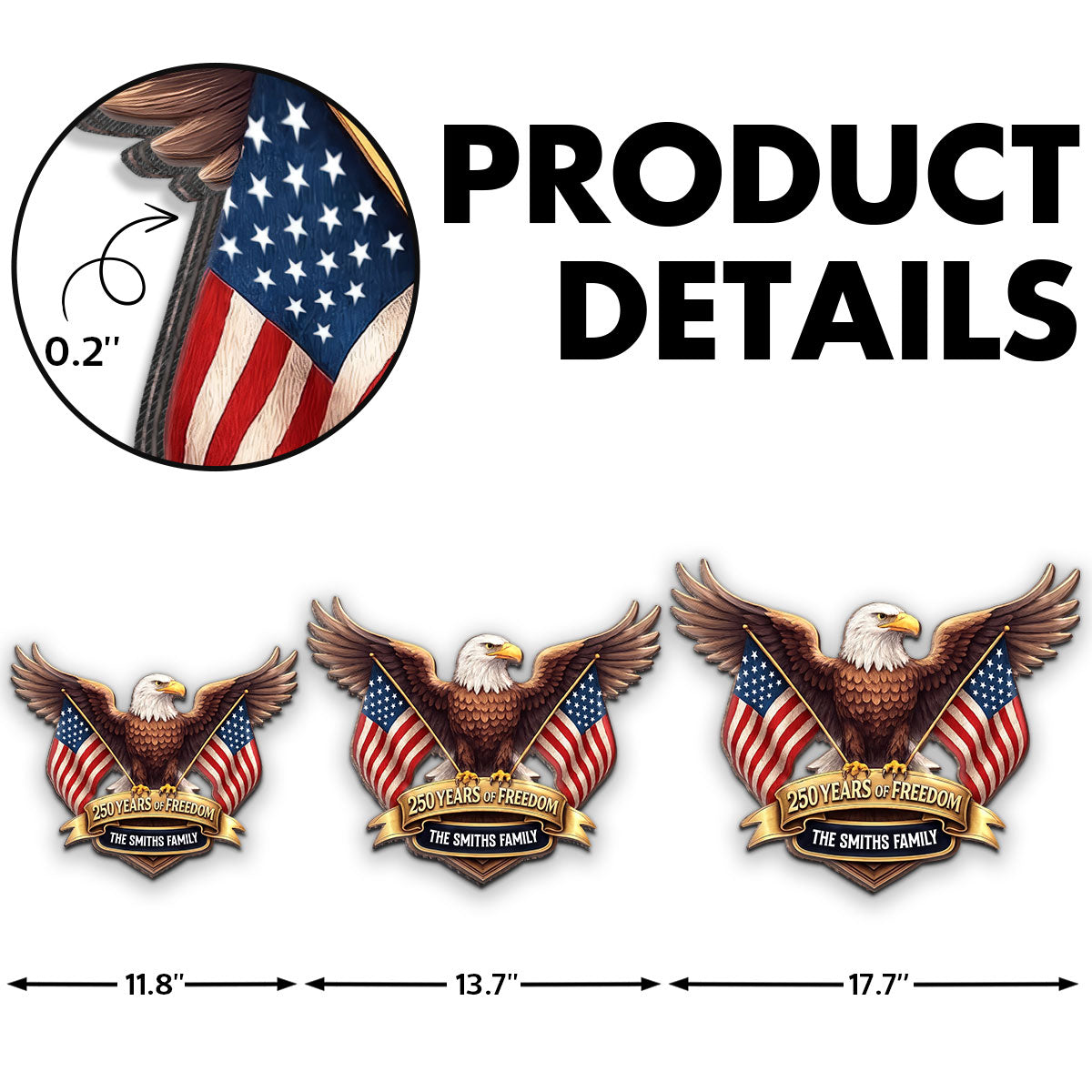 250 Years Of Freedom Bald Eagle Nation Flag 2D Printed - Personalized Door Hanger - United States 250th Anniversary USA Patriotic Home Decor