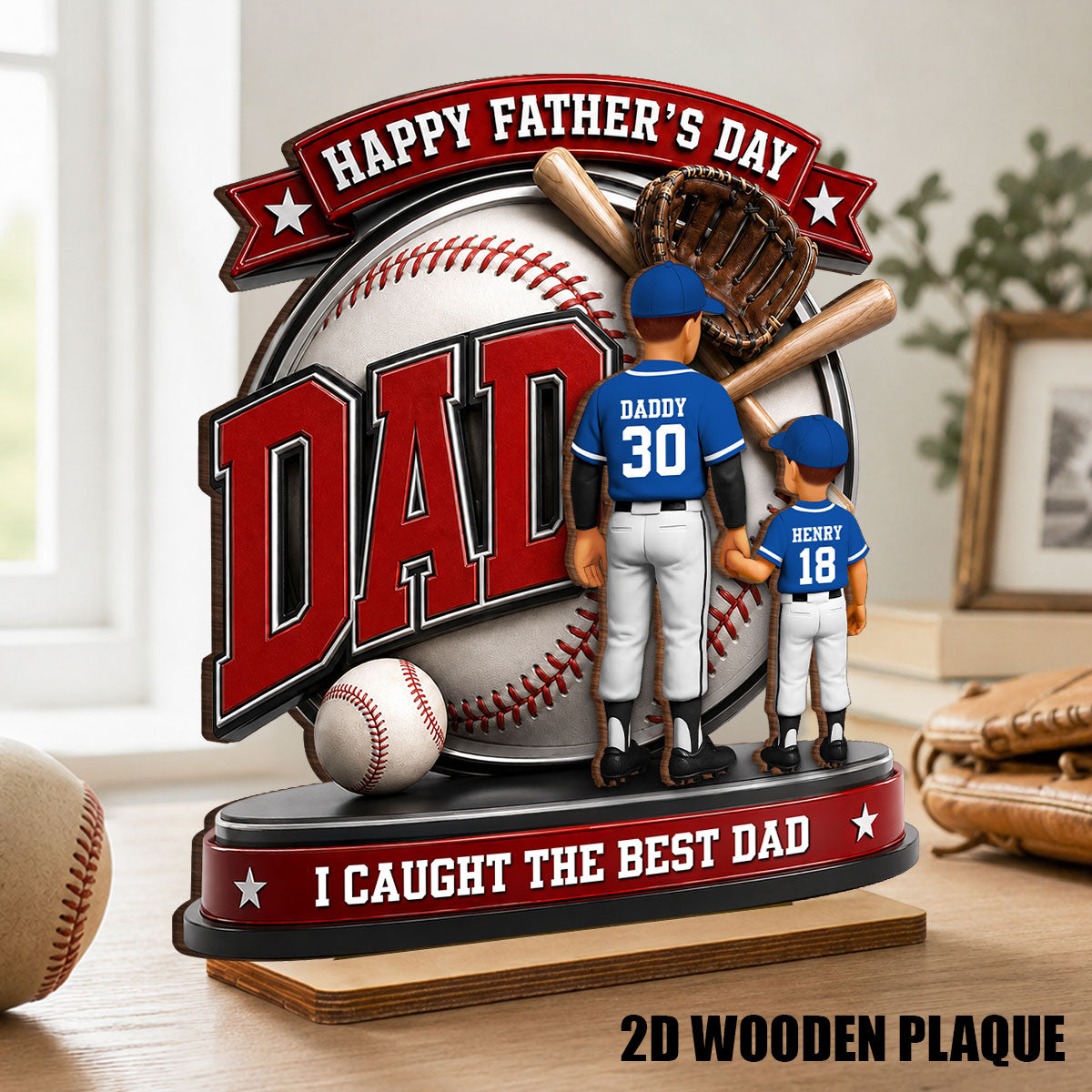 Baseball Dad Home Run Hero - Personalized 2-Layered Wooden Plaque -  Gift For Dad, Husband