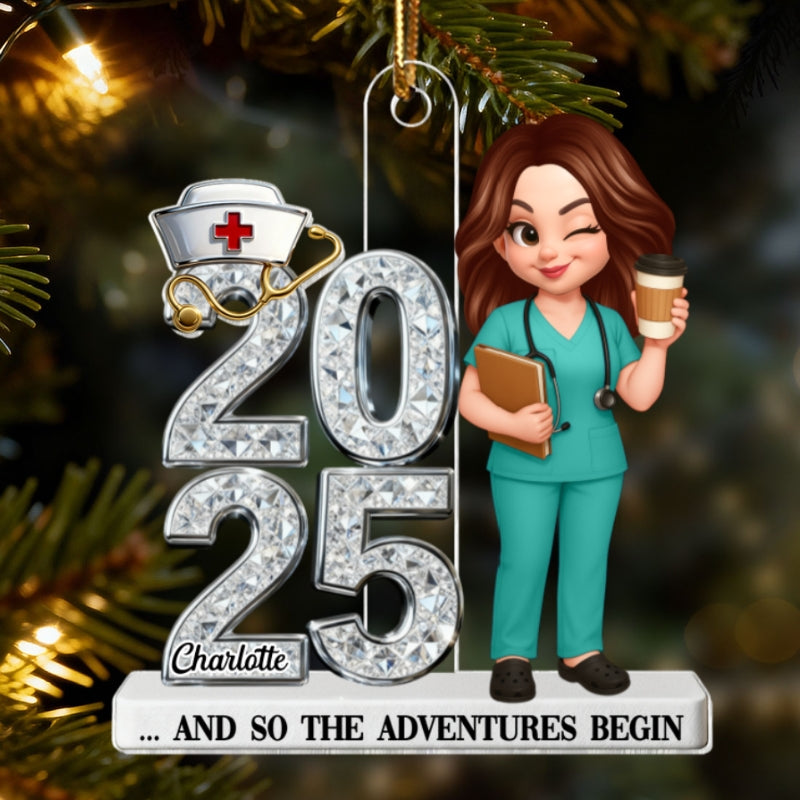 3D Shiny Effect New Nurse With Year - Personalized Acrylic Ornament - RN Gift, BSN Gift, Nursing Graduation Gift