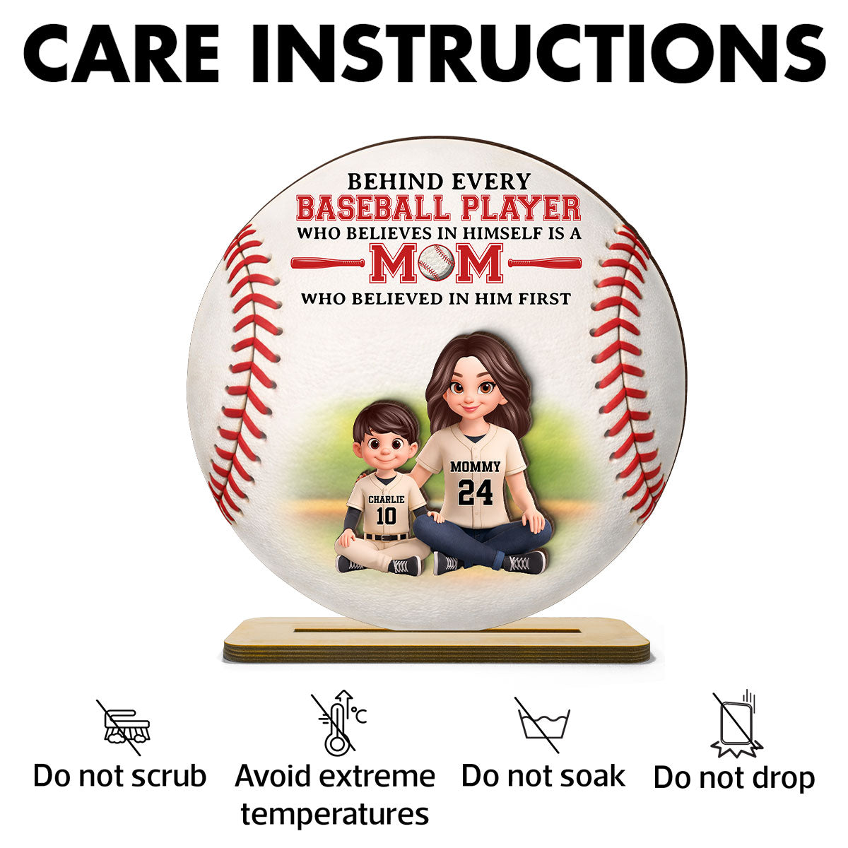 Behind Every Baseball Player Is Mom - Personalized 2-Layered Wooden Plaque - Heartfelt Gift For Mom, Grandma