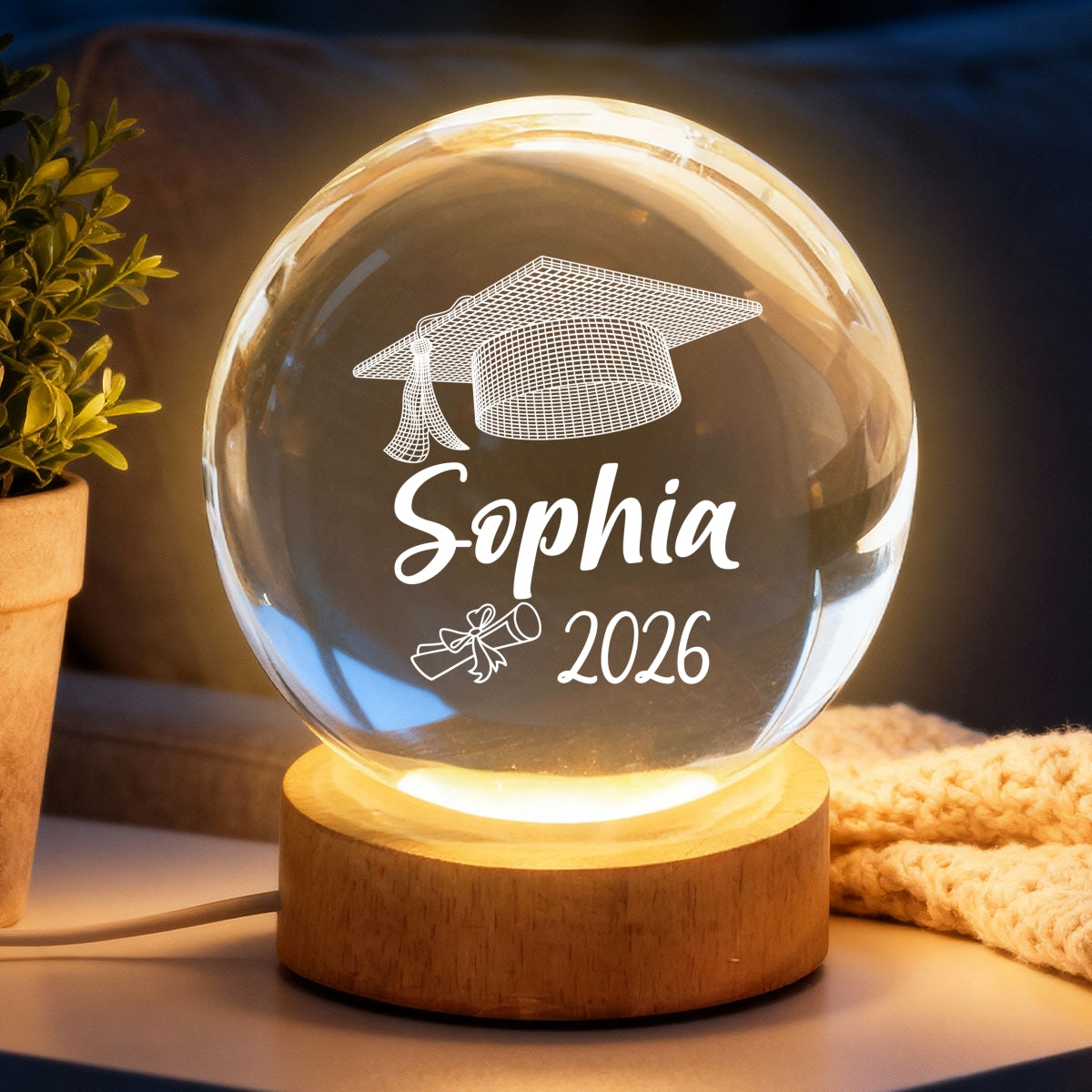 Graduation Senior Illusion Graduation Cap - Personalized Crystal Ball LED Night Light - Gift For Graduation Day, Graduation Gift, Keepsake