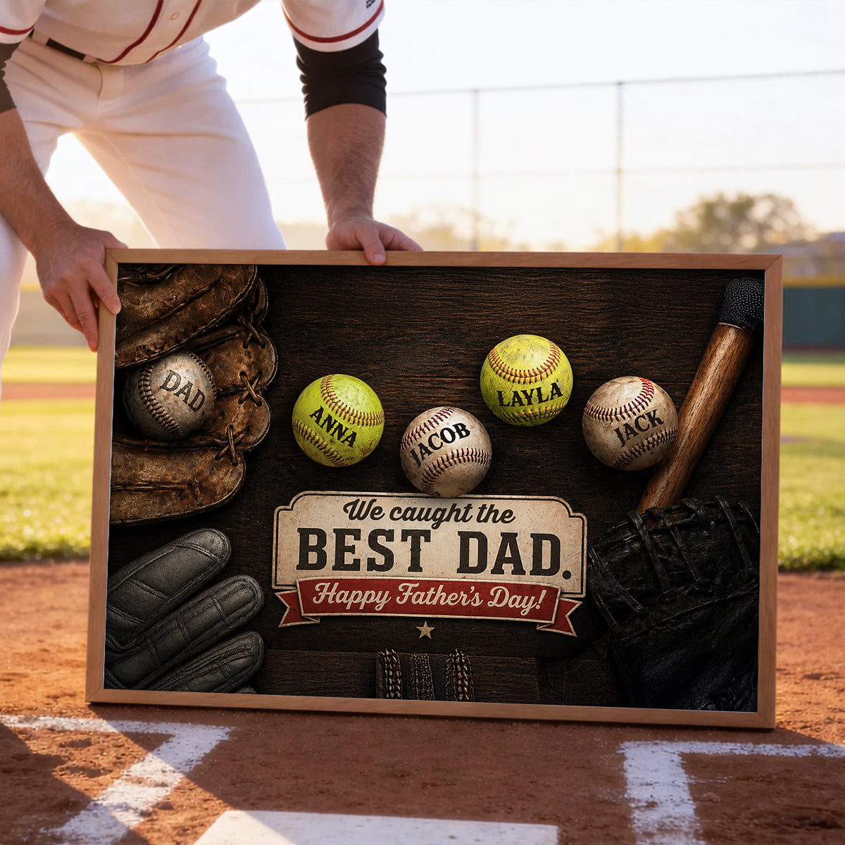 Baseball Dad and Children - Personalized Poster - Father's Day Gift for Dad, Husband