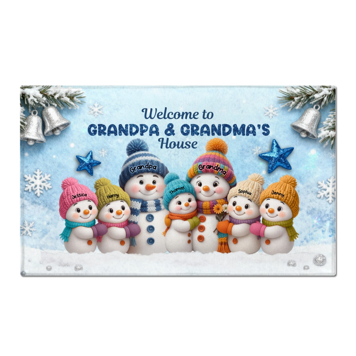 3D Effect Snowy Christmas Snowman Welcome To Grandma Grandpa House - Personalized Doormat
