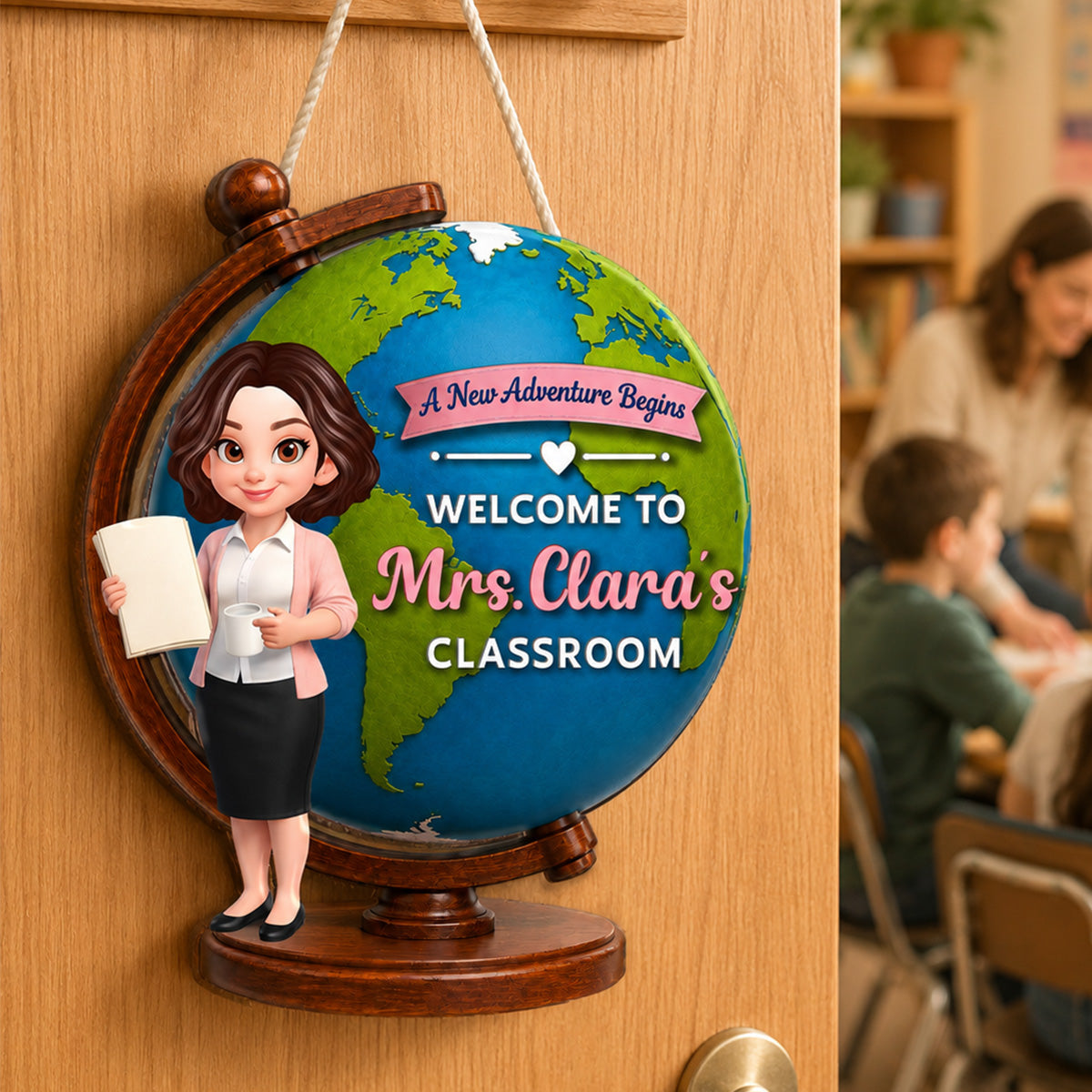 Globe Teacher Welcome - Personalized Door Hanger - Back To School Decoration