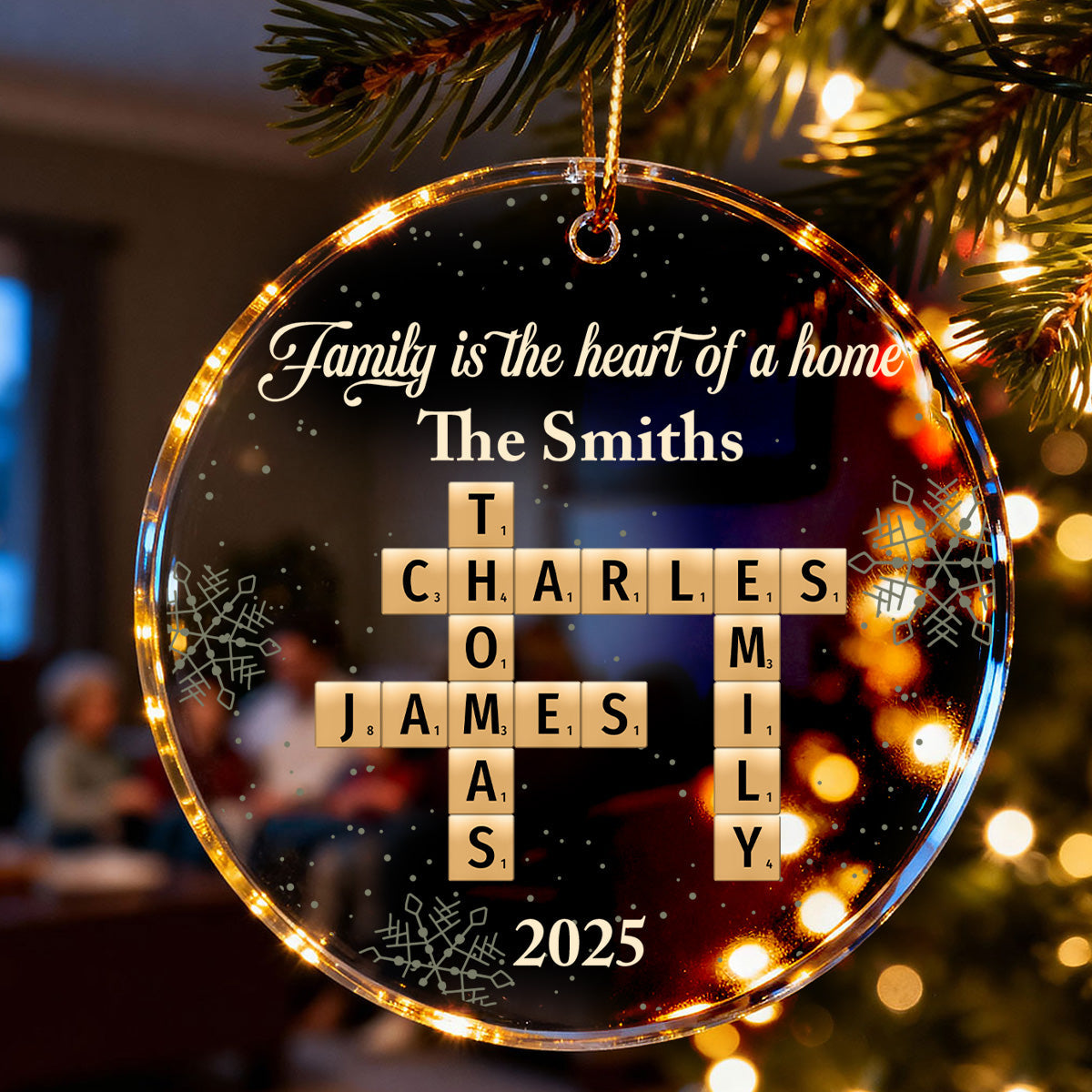 Family Is The Heart Of A Home Crossword Puzzle Art - Personalized Acrylic Ornament