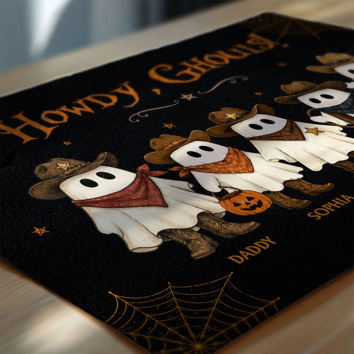 Halloween Family Portrait Cowboy Ghost Family - Personalized Poster - Western Country Vibe Halloween Decor For Families